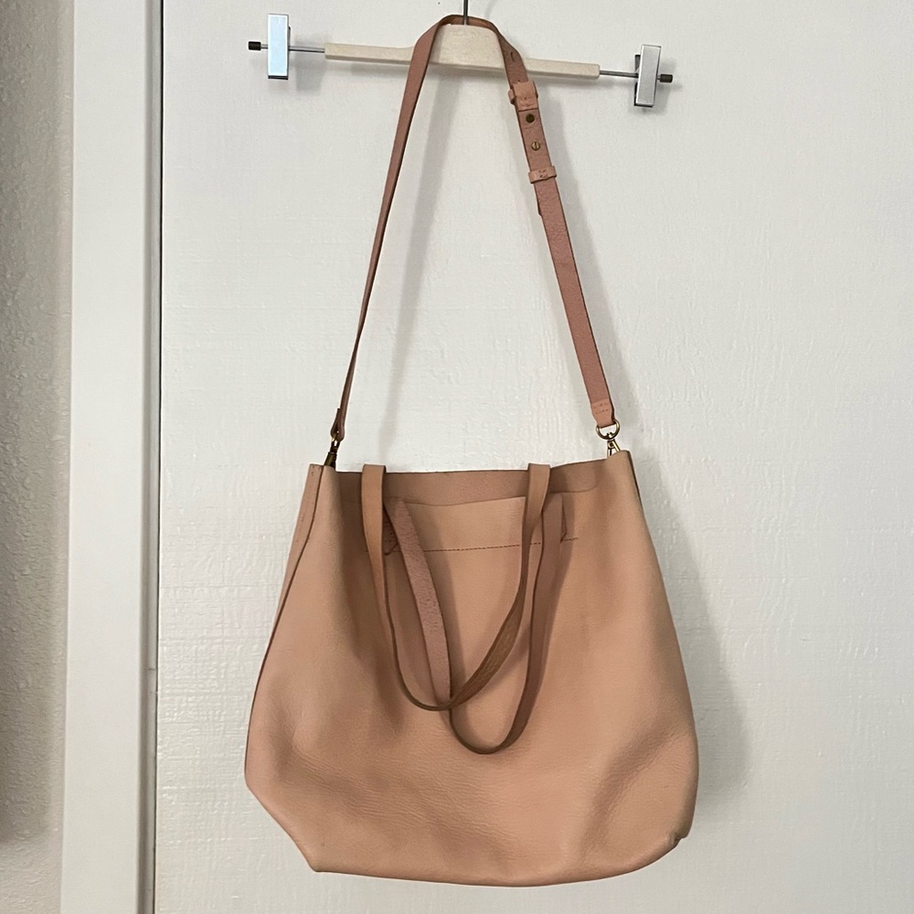 Madewell Light Pink Medium Leather "Transport" Tote Crossbody